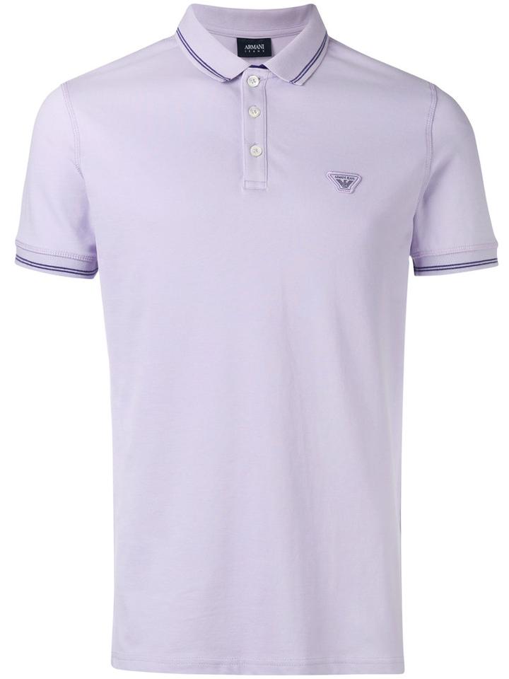 Armani Jeans Embroidered Logo Polo Shirt, Men's, Size: Large, Pink/purple, Cotton/spandex/elastane