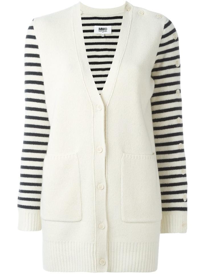 Mm6 Maison Margiela Striped Sleeves Cardigan, Women's, Size: Small, Nude/neutrals, Wool