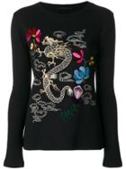 Ermanno Scervino Embroidered Dragon Jumper - Black