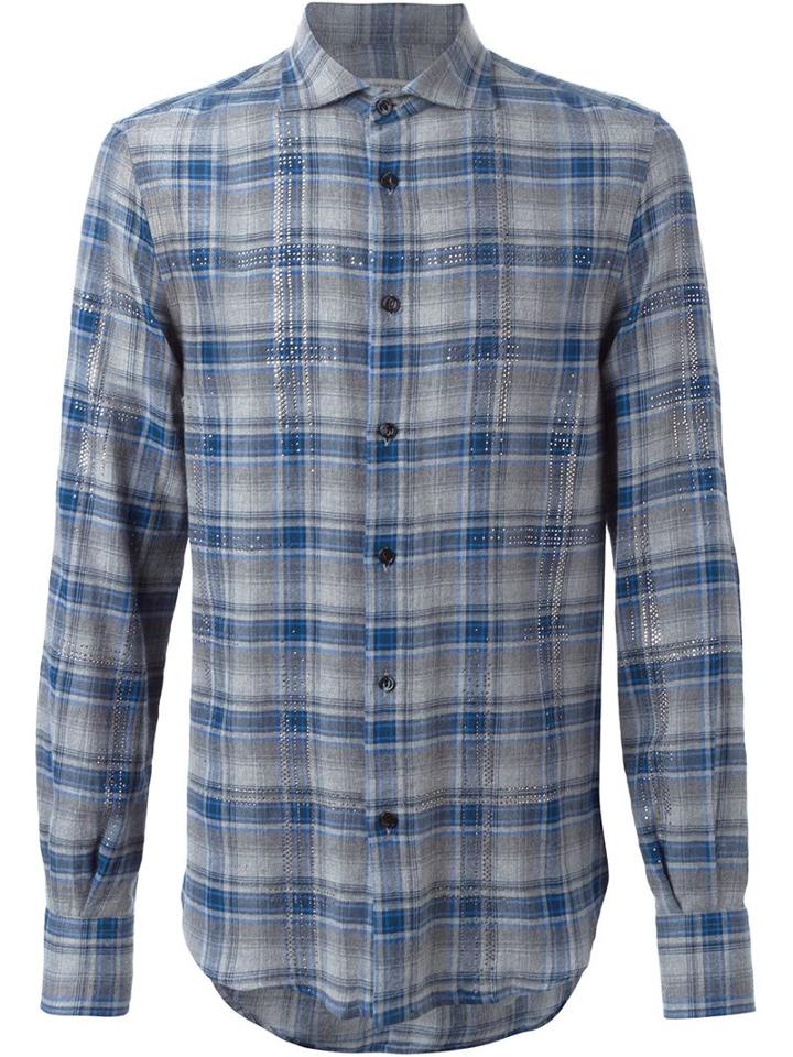 Ermanno Scervino Plaid Shirt, Men's, Size: 52, Grey, Cotton/glass