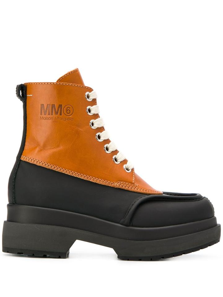 Mm6 Maison Margiela Two-tone Combat Boots - Brown