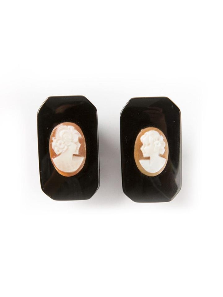 Katheleys Vintage Antique Cameo Earrings - Black