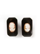 Katheleys Vintage Antique Cameo Earrings - Black