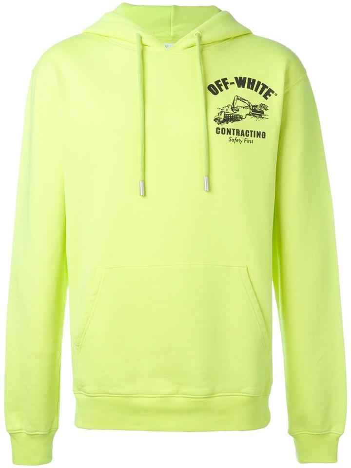 Off-white Logo Print Hoodie, Men's, Size: Medium, Yellow/orange, Cotton