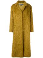 Rochas Textured Long Coat, Women's, Size: 42, Yellow/orange, Mohair/virgin Wool/spandex/elastane/viscose