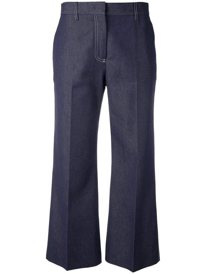 Msgm Flared Cropped Trousers, Women's, Size: 42, Blue, Cotton