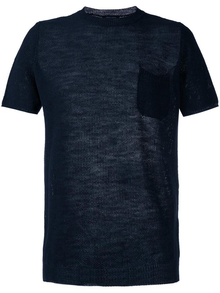 Roberto Collina Perforated Detail T-shirt, Men's, Size: 52, Blue, Cotton/linen/flax/polyester