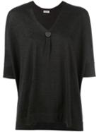 Brunello Cucinelli V-neck Blouse, Women's, Size: Small, Black, Cotton/cashmere/silk