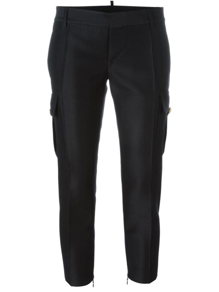 Dsquared2 Cropped Trousers, Women's, Size: 38, Black, Silk/polyester/wool