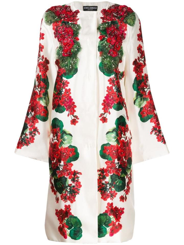 Dolce & Gabbana Floral Print Beaded Coat - White