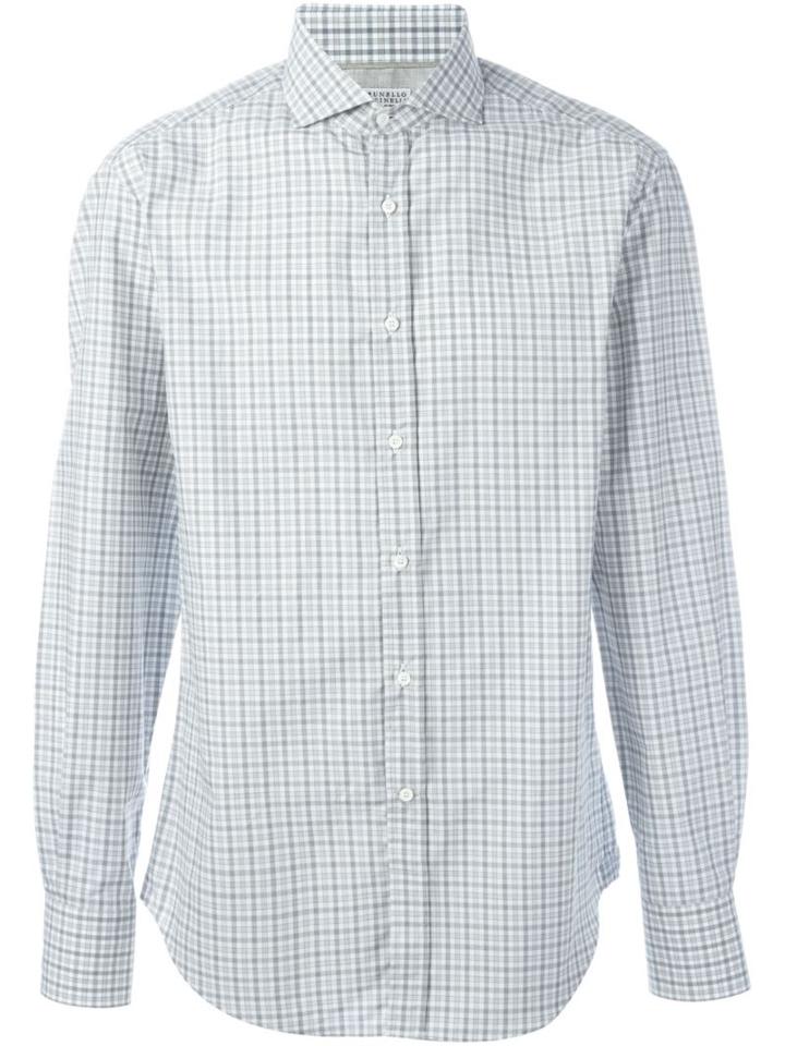 Brunello Cucinelli Checked Shirt, Men's, Size: Small, Grey, Cotton