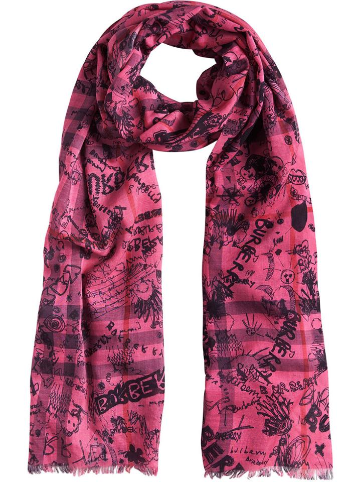 Burberry Doodle Print Scarf - Pink & Purple