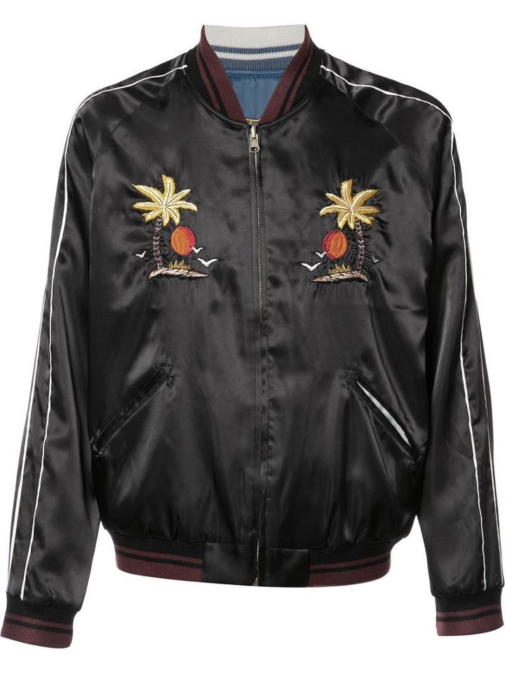 Htc Hollywood Trading Company Embroidered Bomber Jacket, Men's, Size: Medium, Black, Polyester