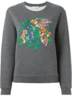 Carven Floral Embroidery Sweatshirt, Women's, Size: Medium, Grey, Cotton