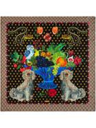 Gucci Spaniel Dogs And Vase Print Silk Scarf - Black