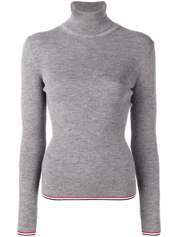 Thom Browne Rwb Tipping Stripe Merino Turtleneck - Grey