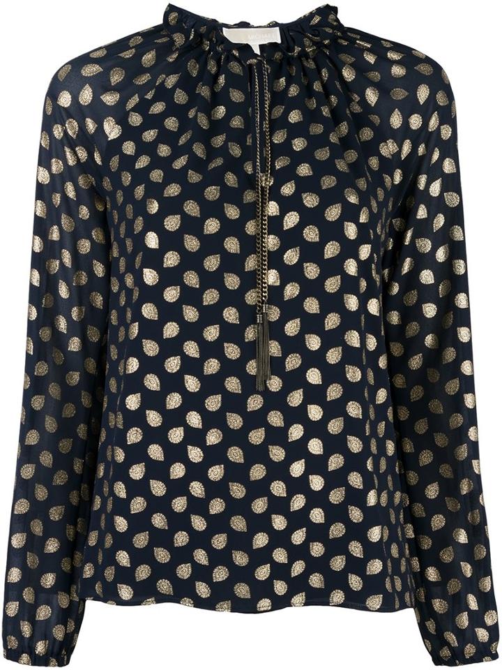 Michael Michael Kors Metallic Dots Longsleeved Blouse, Women's, Size: Xs, Blue, Polyester