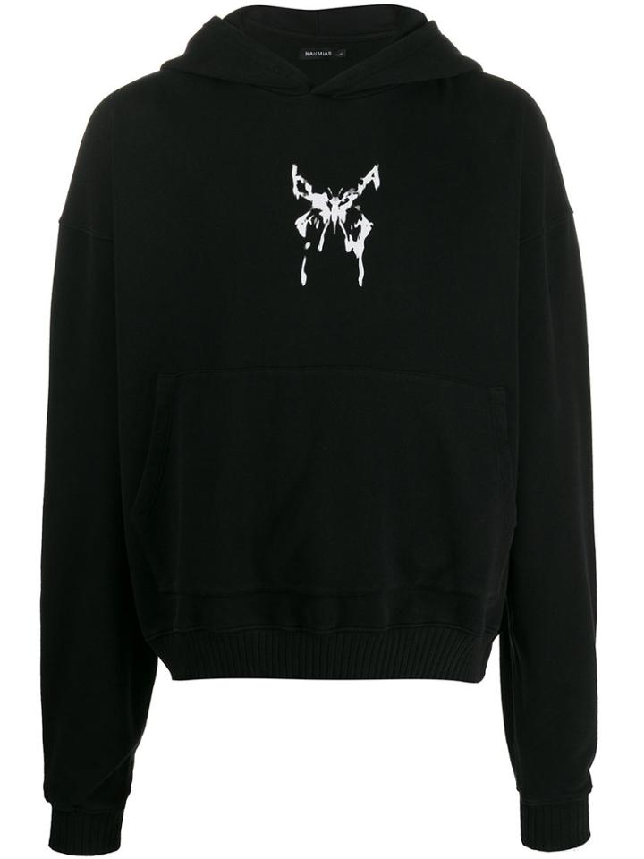 Nahmias Loose-fit Butterfly-print Hoodie - Black