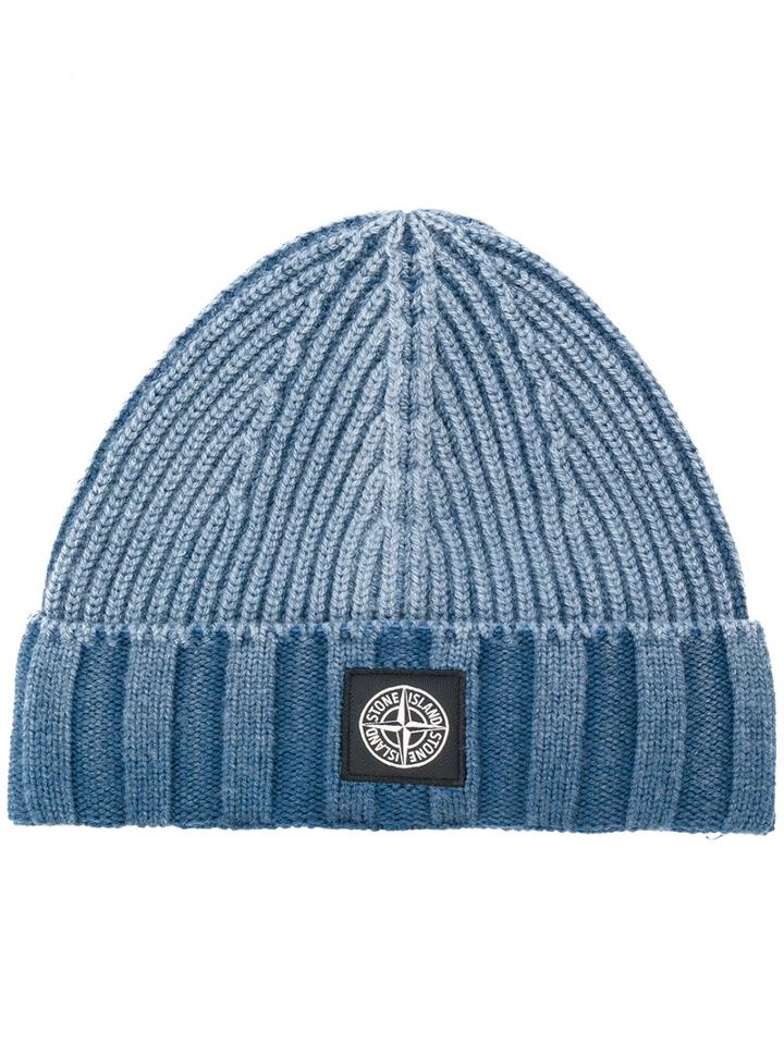 Stone Island - Ribbed Beanie - Men - Wool - One Size, Blue, Wool