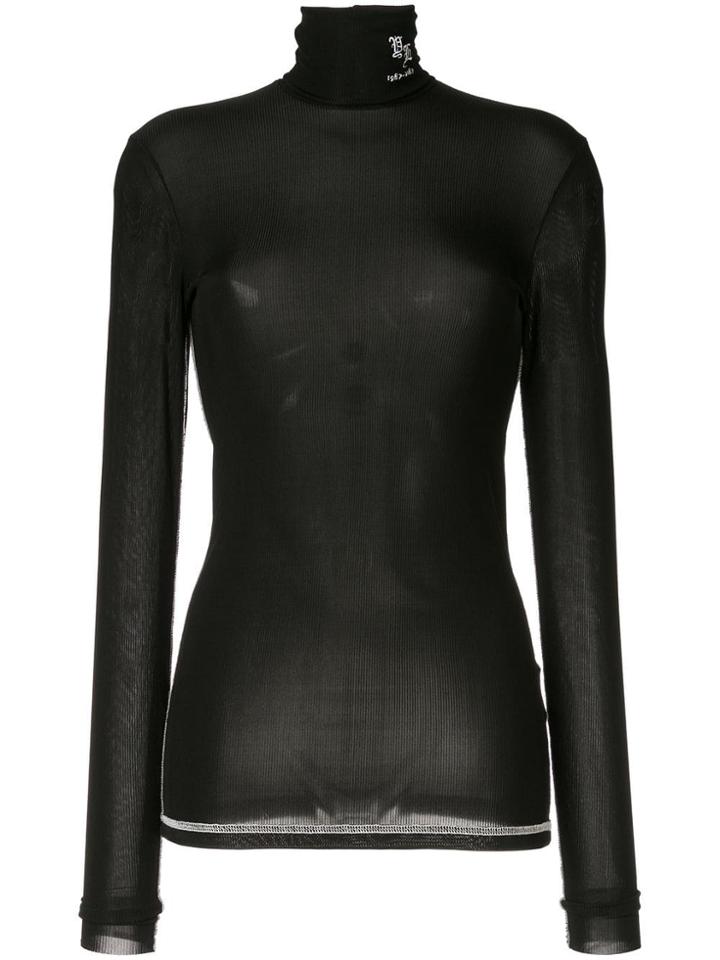 Yang Li Roll Neck Sheer Top - Black