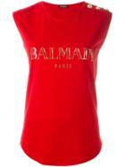 Balmain Logo Print Tank Top, Women's, Size: 40, Red, Cotton