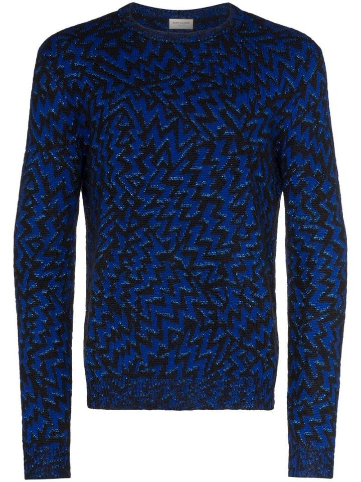 Saint Laurent Eclaire Zig-zag Jacquard Sweater - Blue
