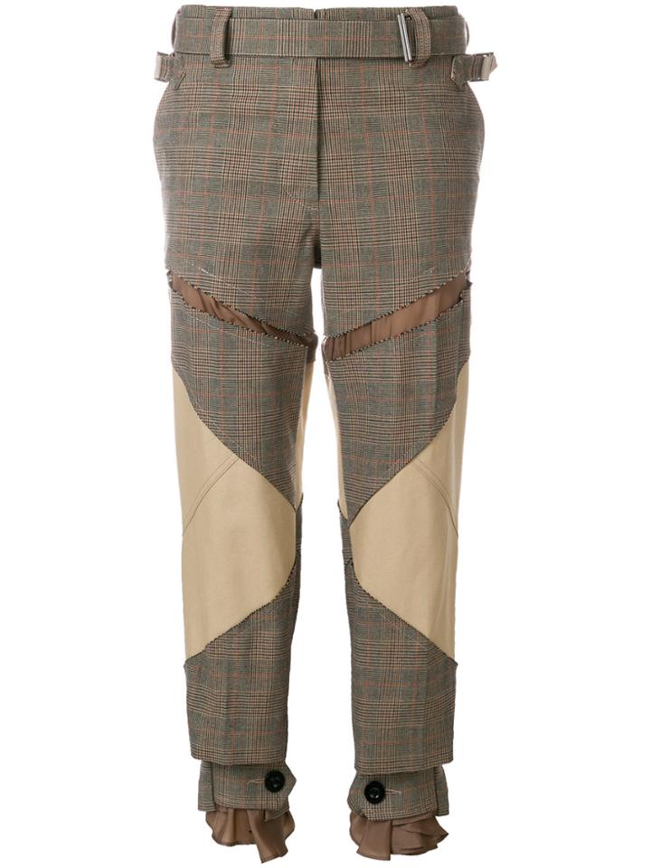 Sacai Slim Checked Trousers - Brown