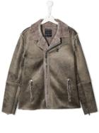 Paolo Pecora Kids Teen Faux Shearling Biker Jacket - Silver
