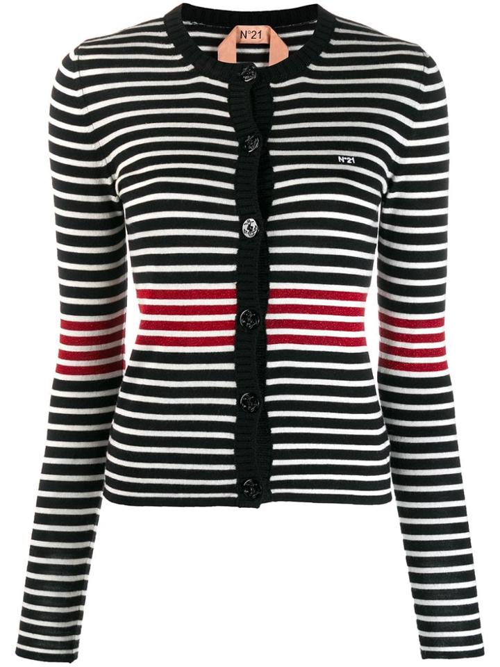 Nº21 Striped Knitted Cardigan - Black