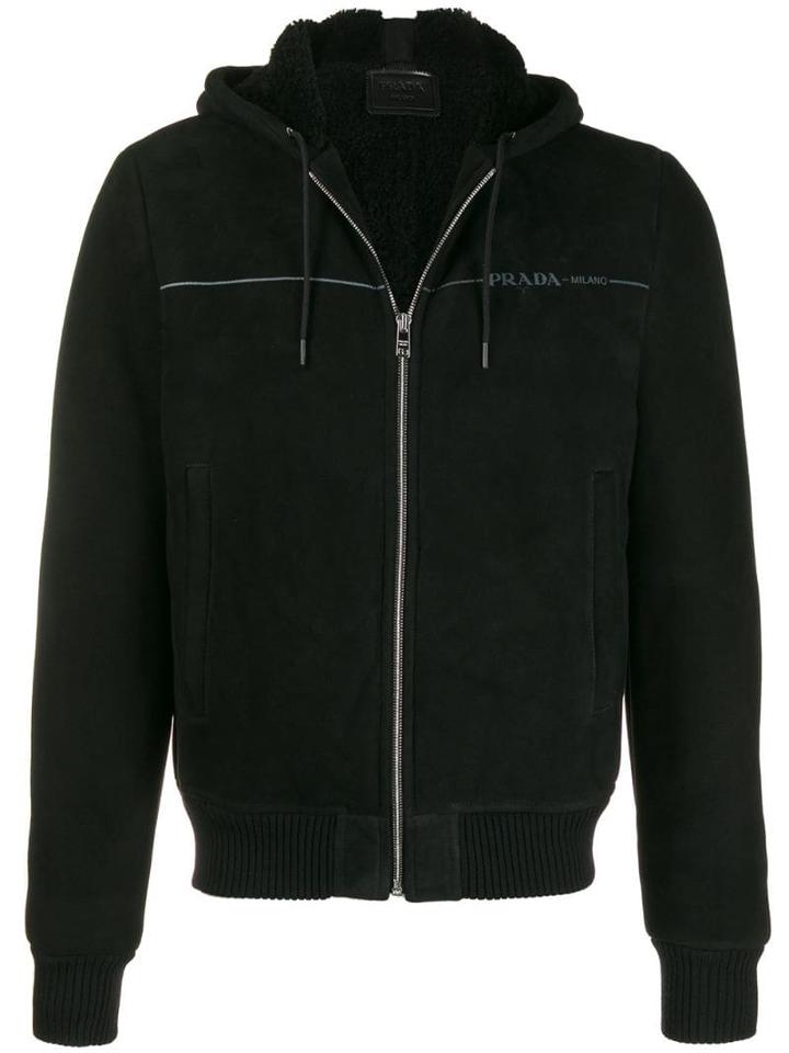 Prada Zip-up Logo Hoodie - Black