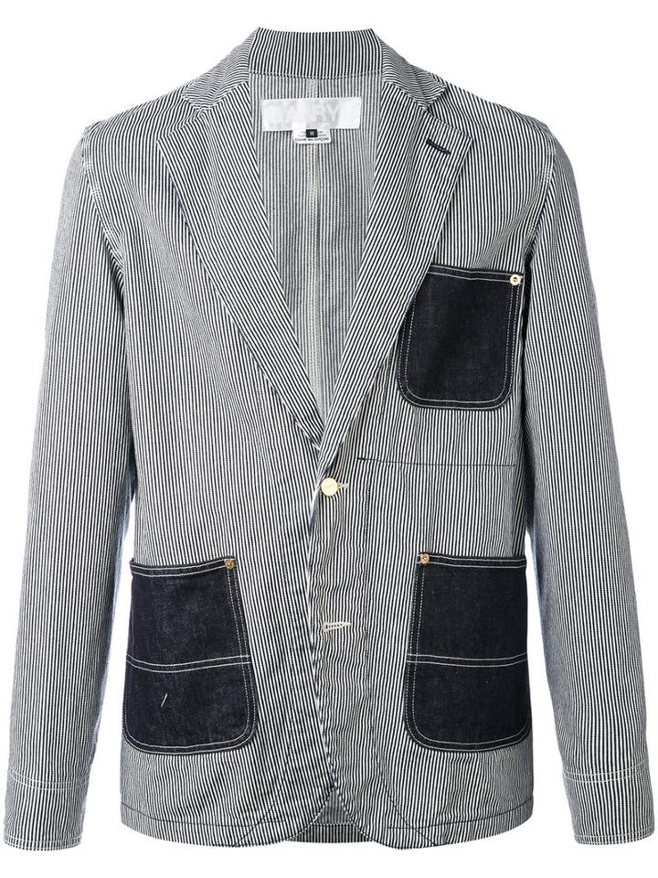 Ganryu Comme Des Garcons - Striped Denim Jacket - Men - Cotton - S, Blue, Cotton
