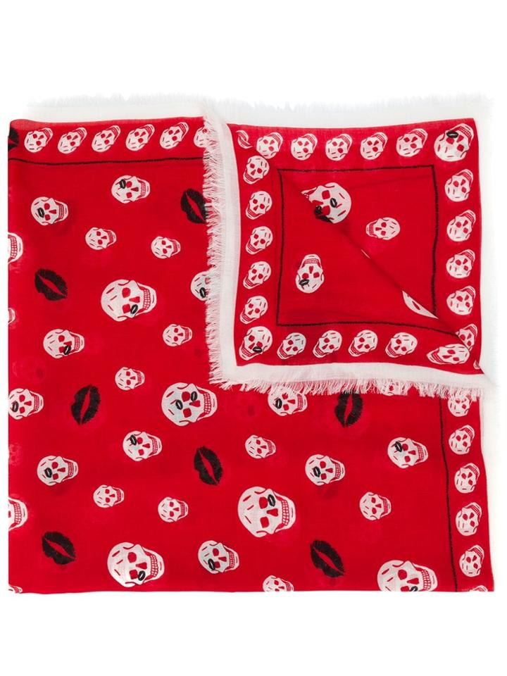 Alexander Mcqueen Skull And Lips Scarf - Red