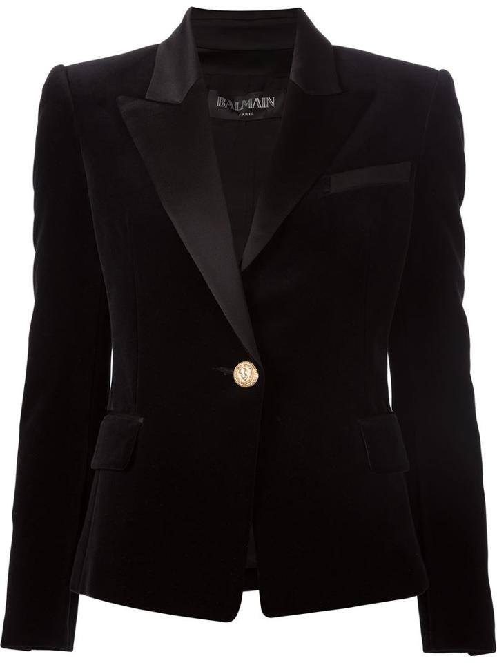 Balmain Velvet Blazer, Women's, Size: 36, Black, Cotton/viscose