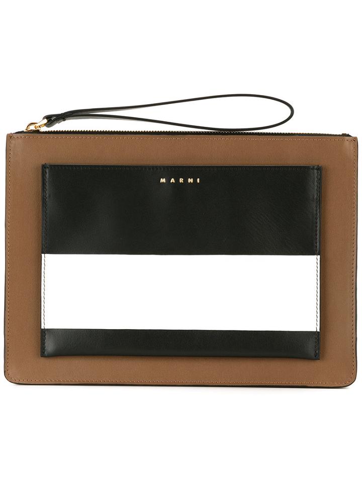 Marni - Colour Block Clutch - Women - Calf Leather - One Size, Brown, Calf Leather