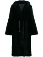 Liska Hooded Fur Coat - Blue