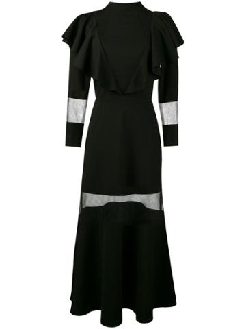 Navro Sheer Panel Midi Dress - Black