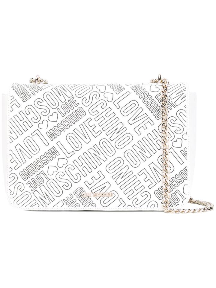 Love Moschino Logo Print Tote, Women's, White, Polyurethane