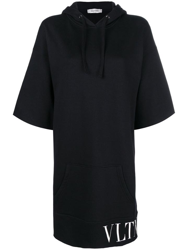 Valentino Logo Print Hooded Dress - Black