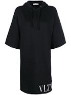 Valentino Logo Print Hooded Dress - Black