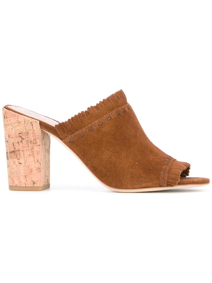 Tory Burch Fringed Cork Mules - Brown