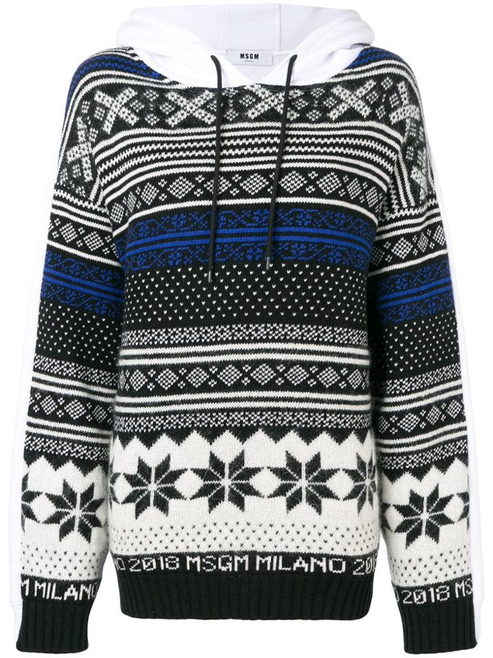 Msgm Patterned Hooded Sweatshirt - White