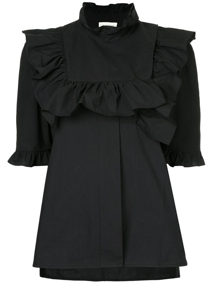 Lee Mathews Morgan Poplin Ruffle Top - Black