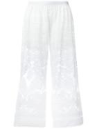 Just Cavalli - Open Embroidery Cropped Trousers - Women - Cotton/polyester/viscose - 38, White, Cotton/polyester/viscose