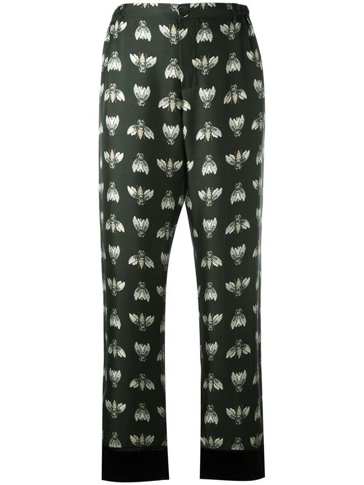 For Restless Sleepers Flies Print Cropped Trousers, Women's, Size: Large, Green, Silk