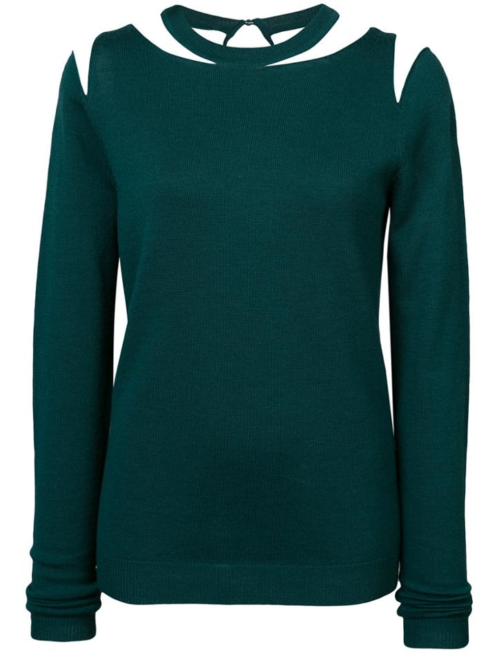 Oscar De La Renta Tulle Insert Cutout Sweater - Green