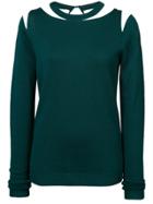 Oscar De La Renta Tulle Insert Cutout Sweater - Green