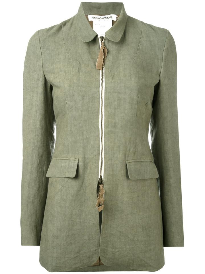 Cherevichkiotvichki - Fitted Zip Front Jacket - Women - Silk/linen/flax - S, Green, Silk/linen/flax