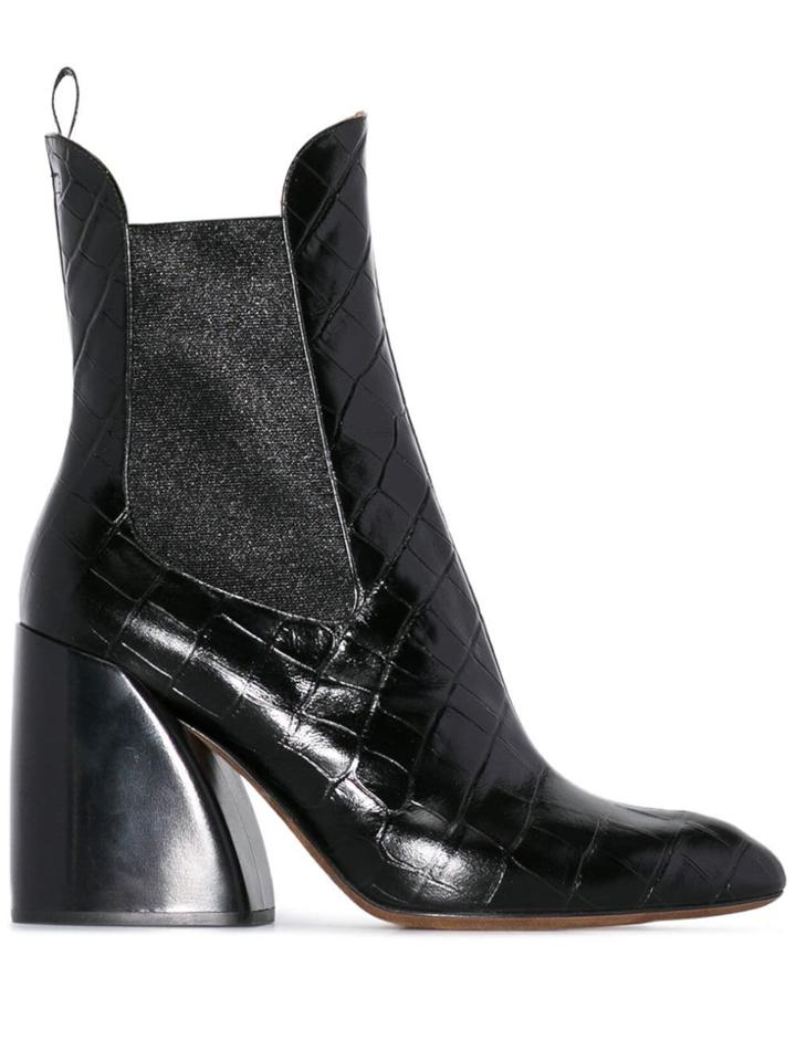 Chloé Black Wave 90 Crocodile Embossed Leather Chelsea Boots