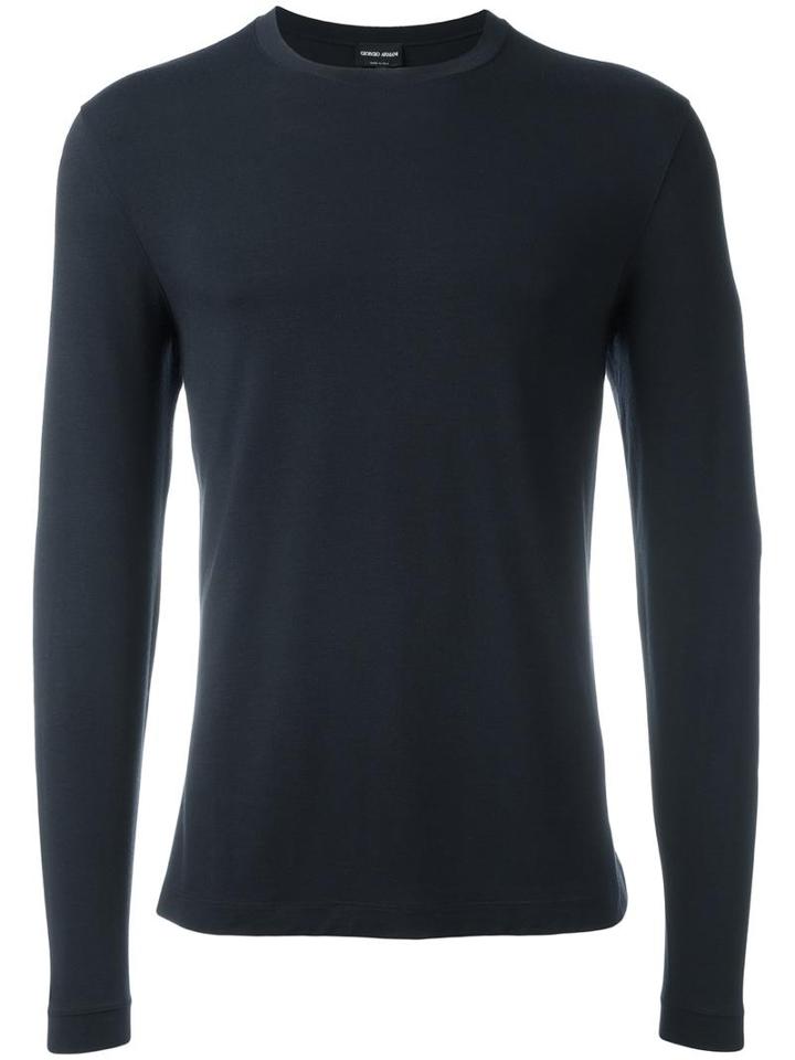 Giorgio Armani Round Neck T-shirt, Men's, Size: 56, Blue, Viscose/spandex/elastane