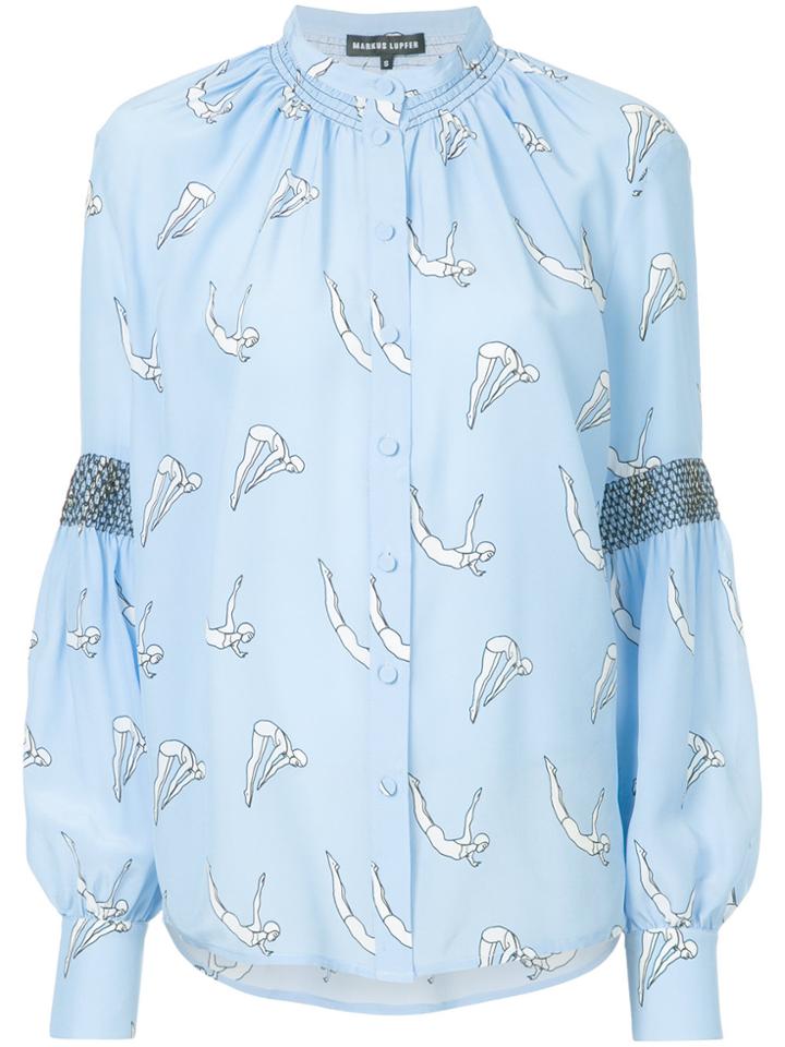 Markus Lupfer Acrobat Print Collarless Shirt - Blue